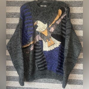 Vintage 90’s Street Scenes Leather Patch Eagle Charcoal Crewneck Sweater Medium